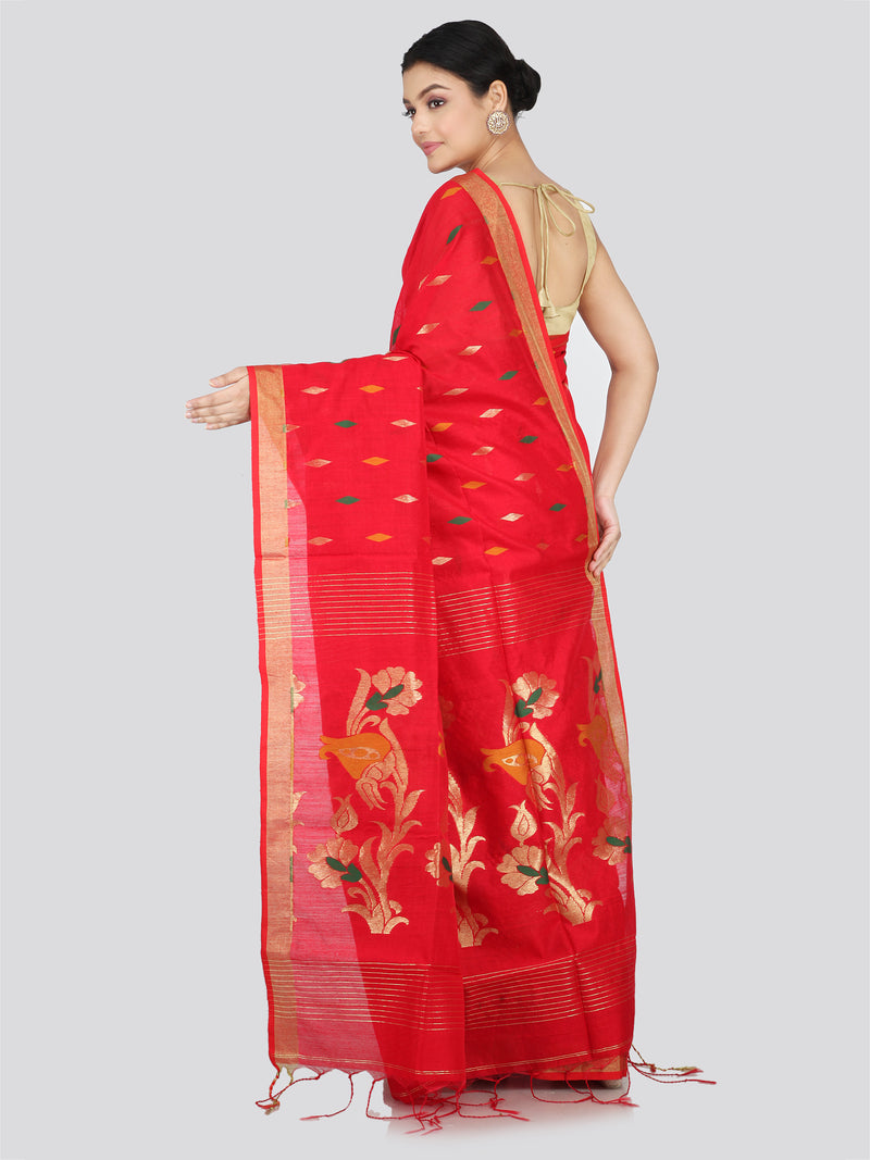 PinkLoom Women's Cotton Silk Saree With Unstitched Blouse Piece