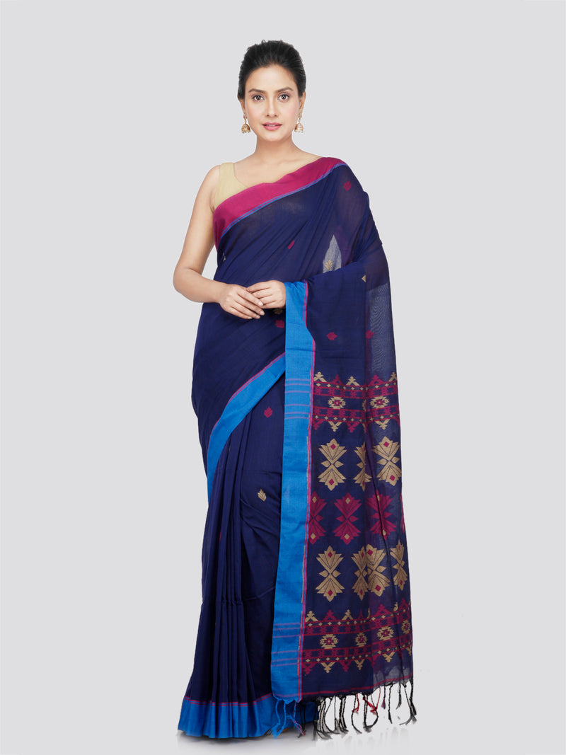 PinkLoom Women's Cotton Saree With Unstitched Blouse Piece