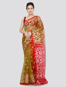 PinkLoom Women's Silk Jamdani Saree With Unstitched Blouse Piece