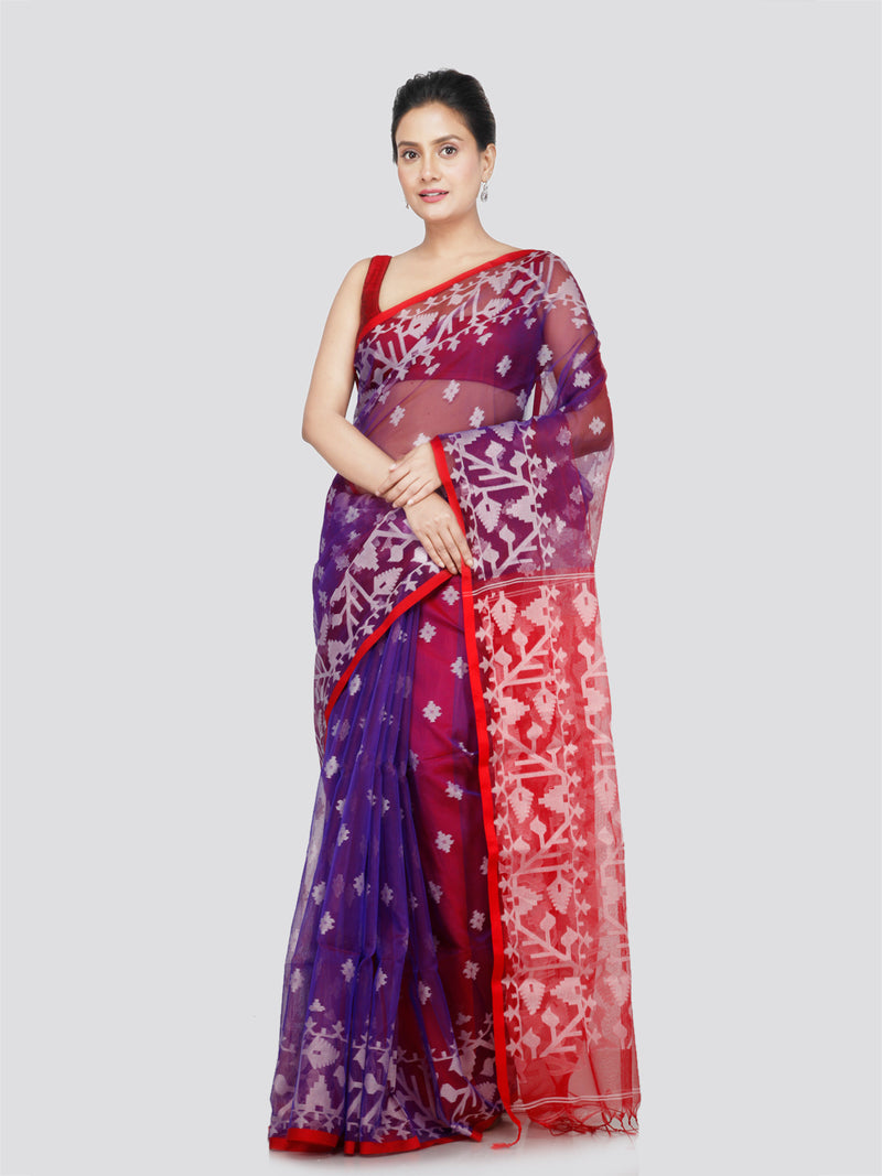 PinkLoom Women's Silk Jamdani Saree With Unstitched Blouse Piece