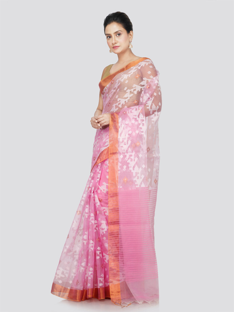 PinkLoom Women's Silk Jamdani Saree With Unstitched Blouse Piece