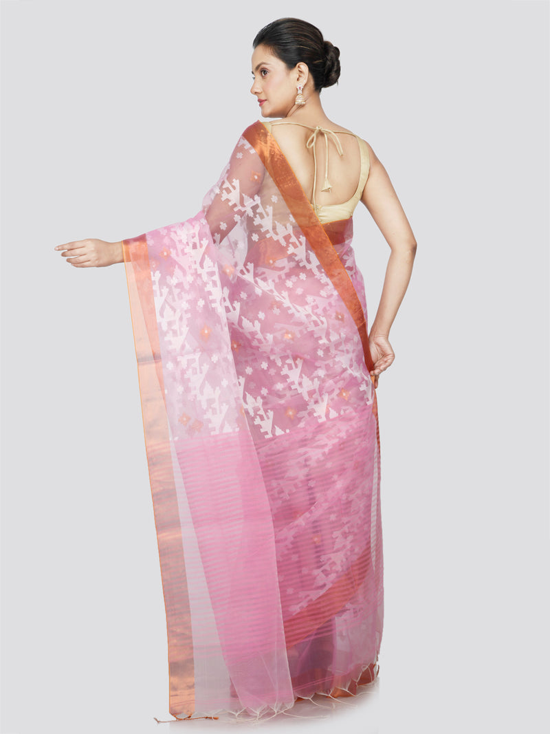 PinkLoom Women's Silk Jamdani Saree With Unstitched Blouse Piece