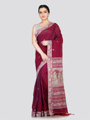 PinkLoom Women's Maroon Cotton Saree