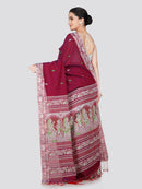 PinkLoom Women's Maroon Cotton Saree