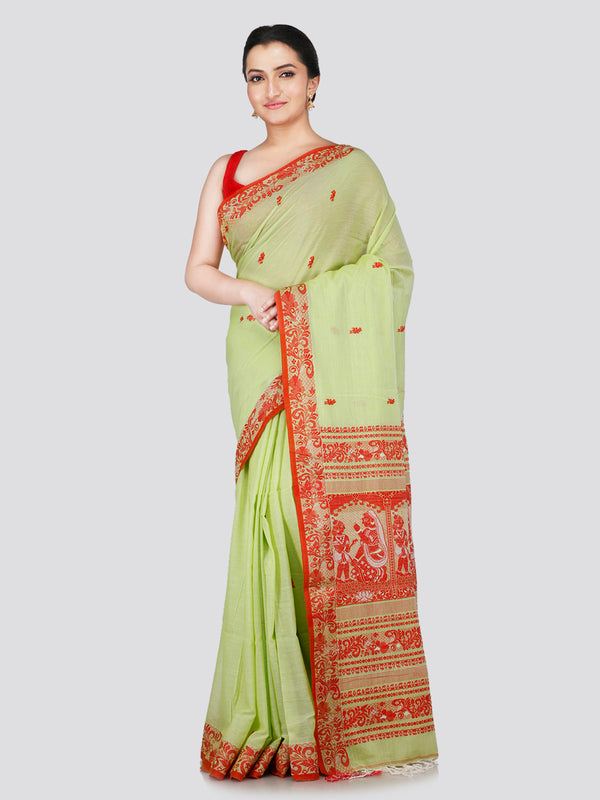 PinkLoom Women's Green Cotton Saree