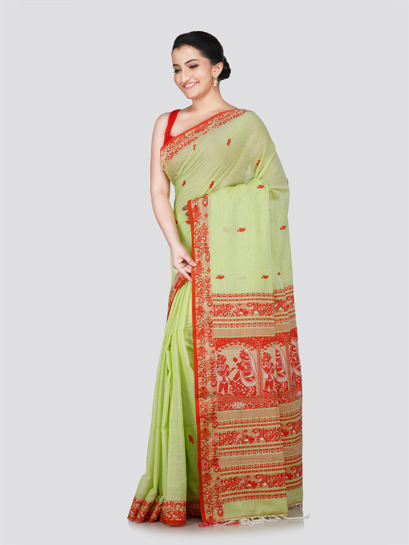 PinkLoom Women's Green Cotton Saree