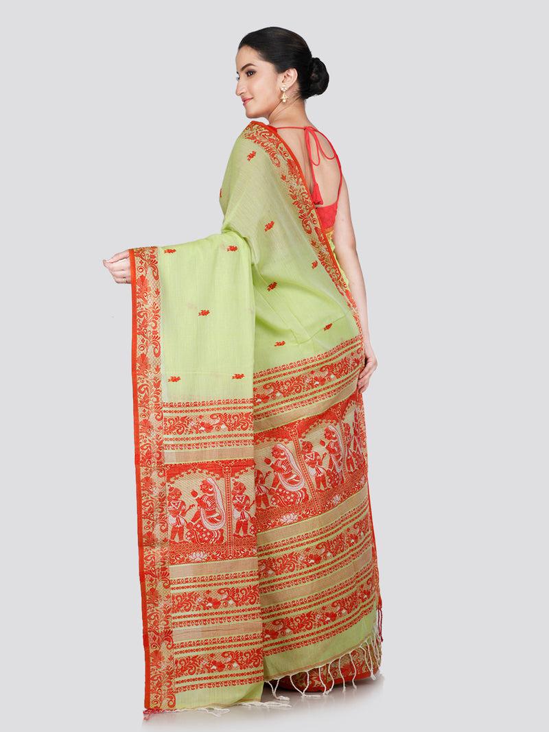 PinkLoom Women's Green Cotton Saree