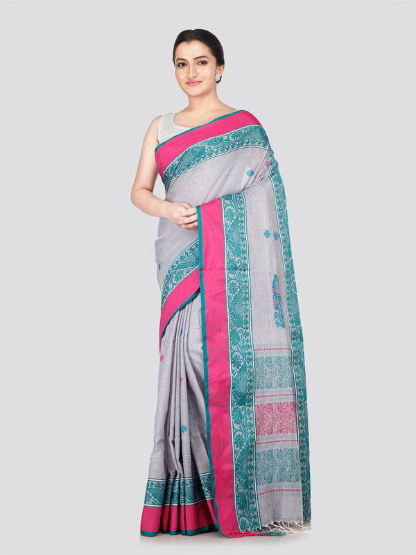 PinkLoom Women's Grey Cotton Saree