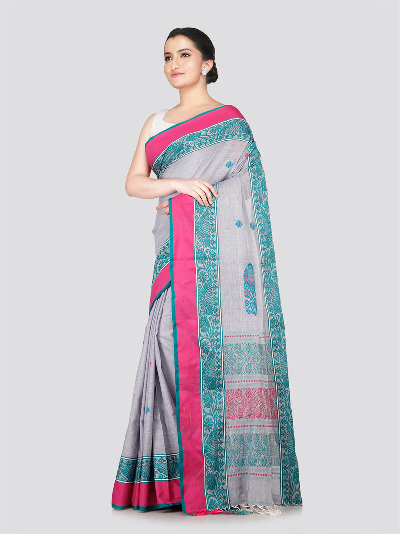 PinkLoom Women's Grey Cotton Saree