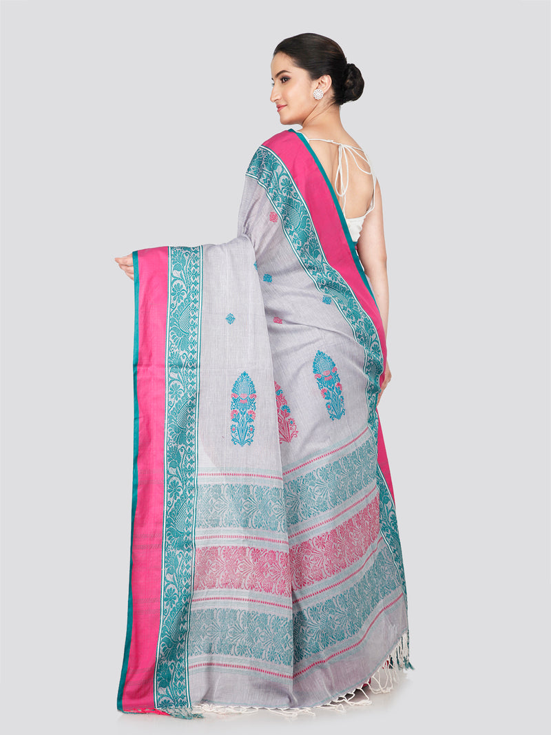 PinkLoom Women's Grey Cotton Saree