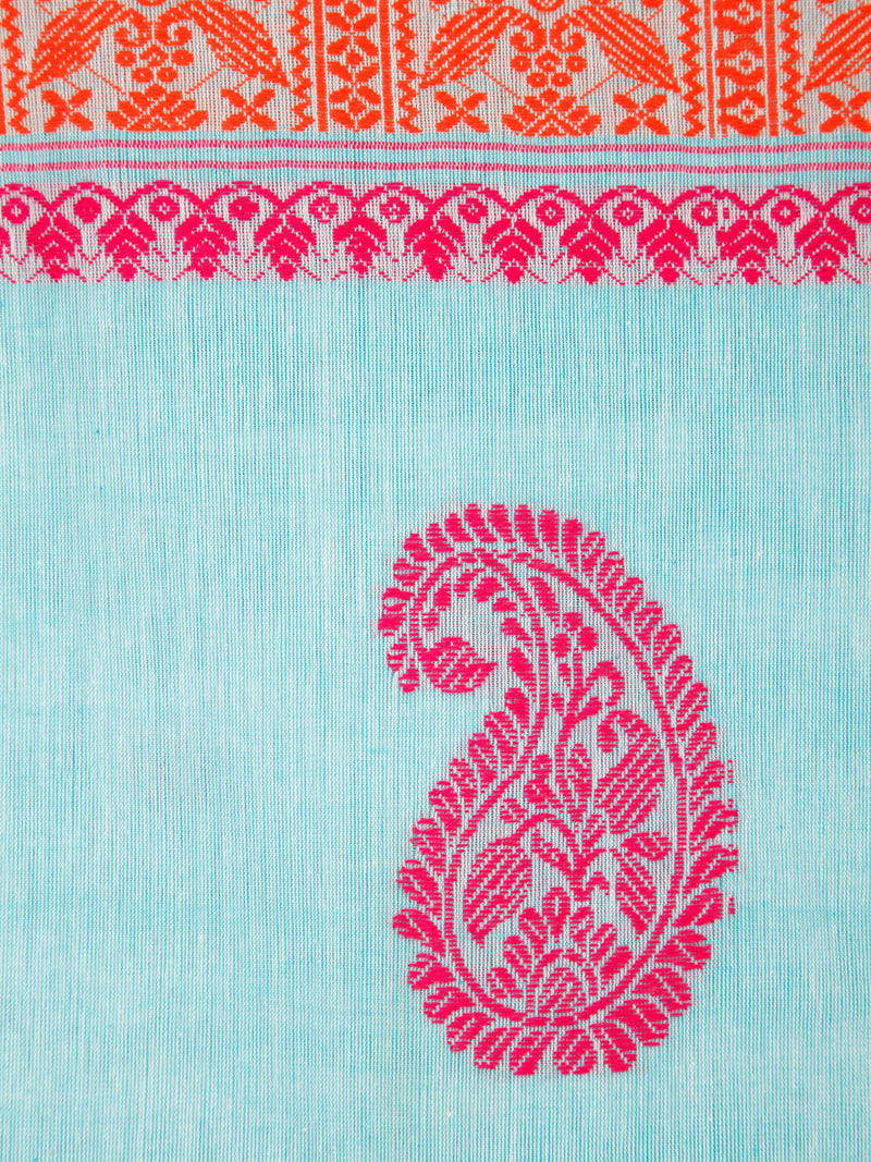 PinkLoom Women's Turquoise Blue Cotton Saree