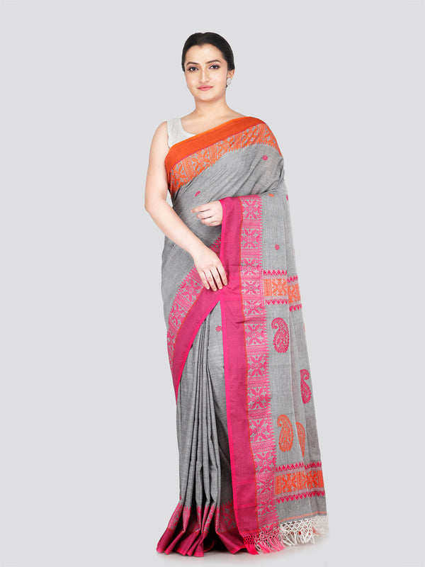 PinkLoom Women's Grey Cotton Saree