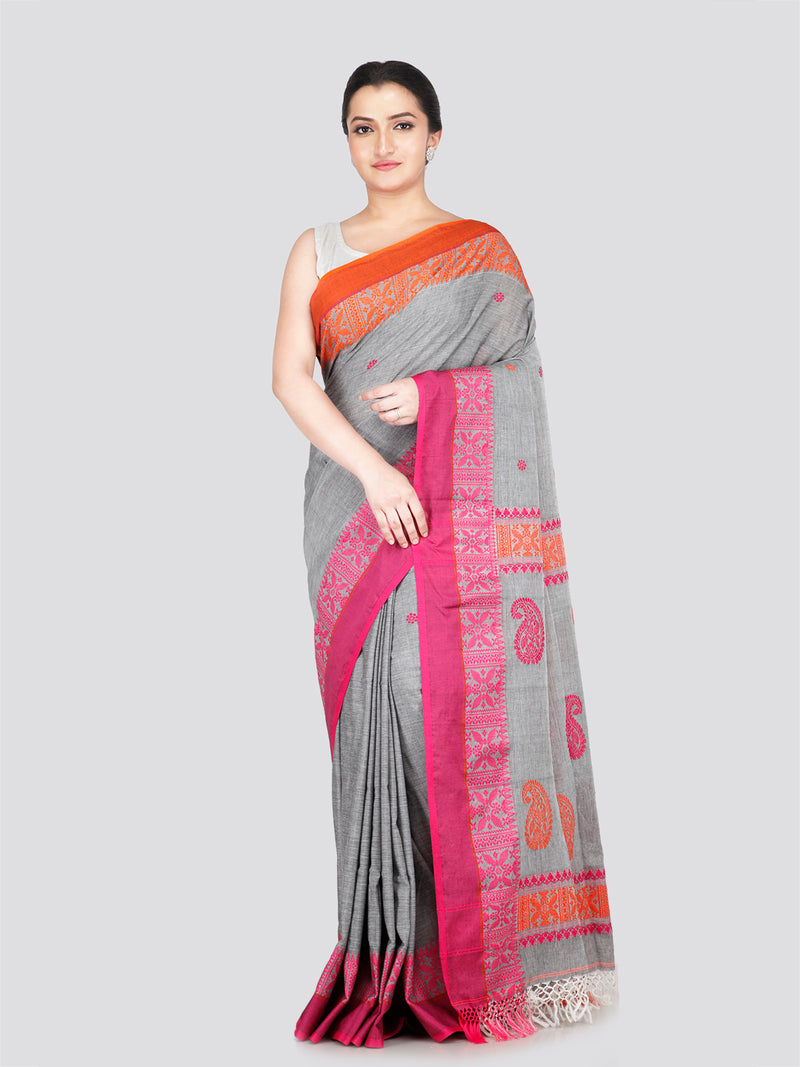 PinkLoom Women's Grey Cotton Saree