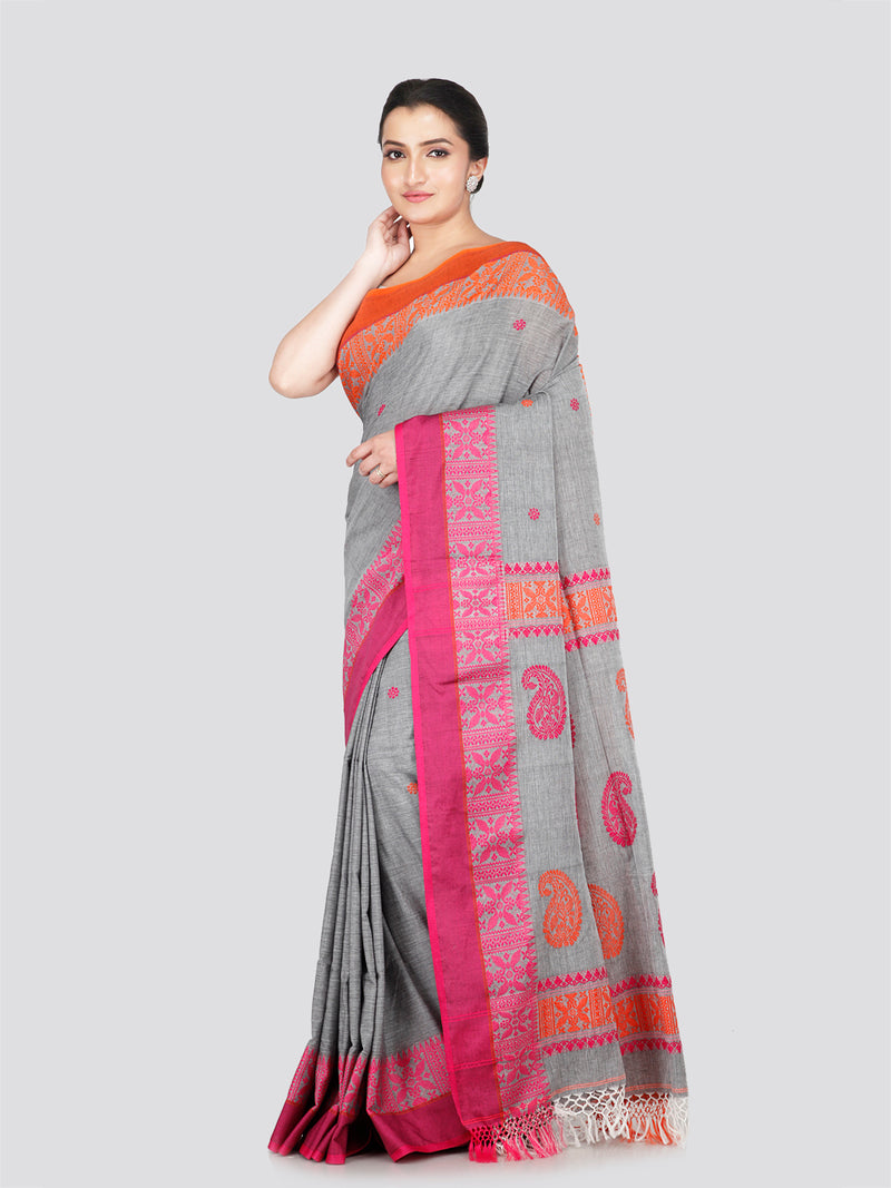 PinkLoom Women's Grey Cotton Saree