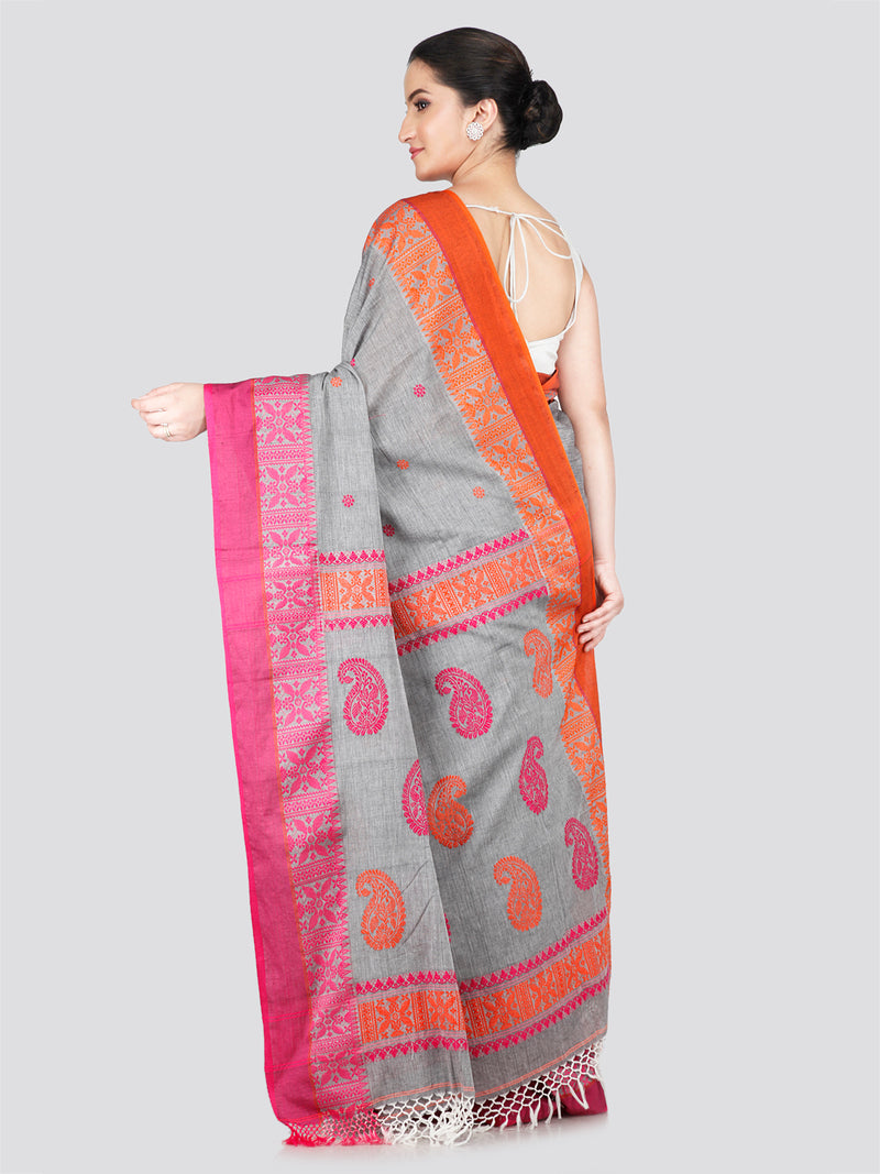 PinkLoom Women's Grey Cotton Saree