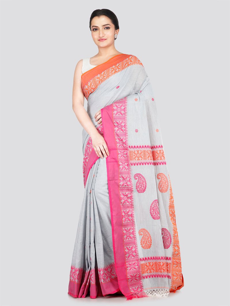 PinkLoom Women's Grey Cotton Saree