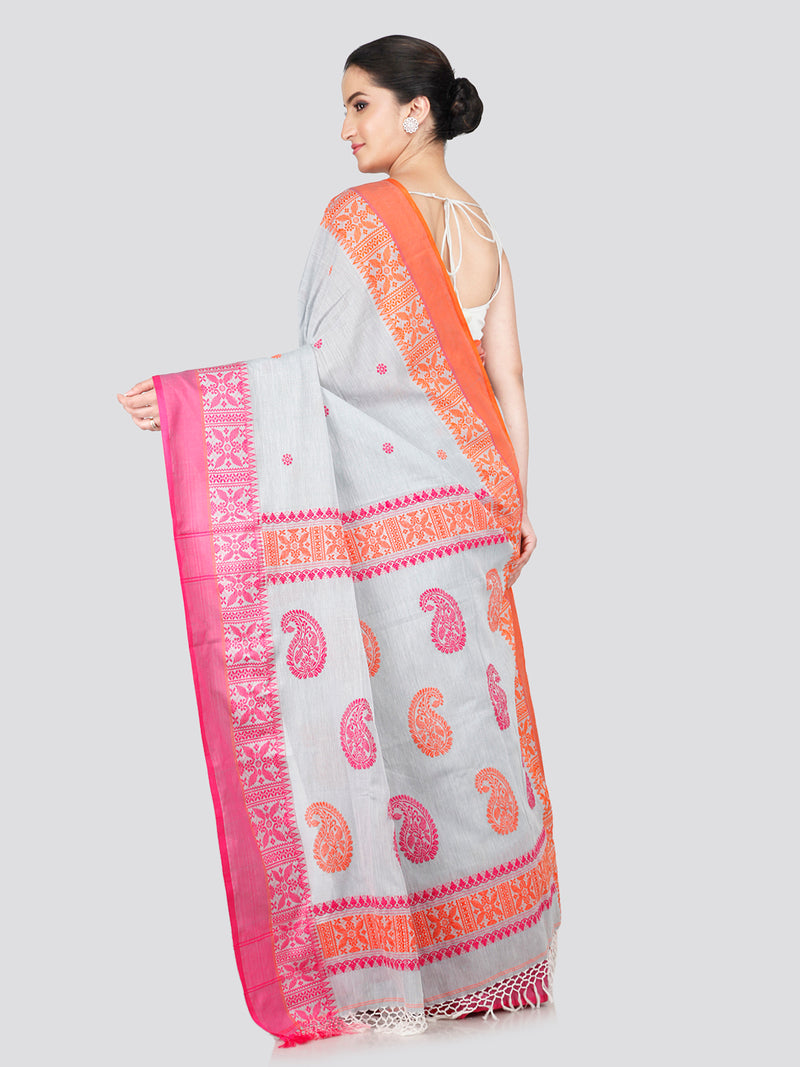 PinkLoom Women's Grey Cotton Saree