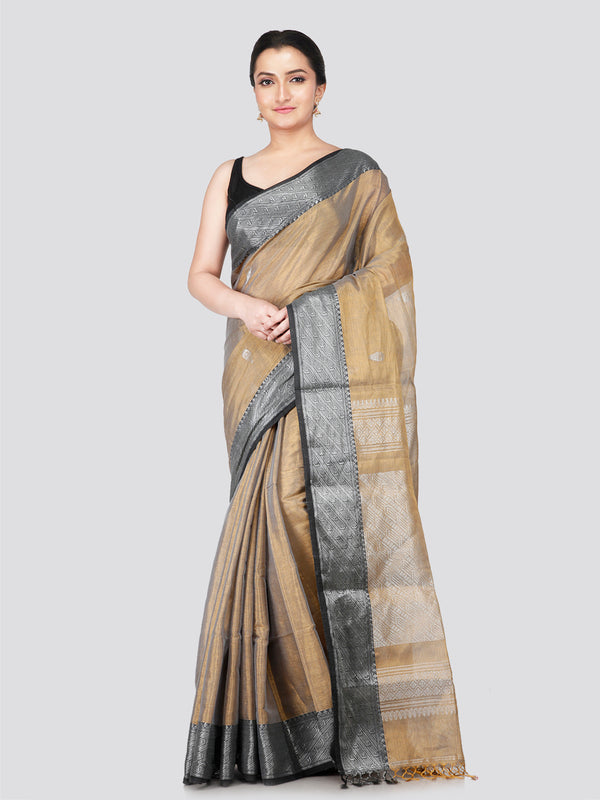 PinkLoom Women's Gold Cotton Silk Saree