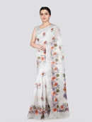 PinkLoom Women's White Cotton Saree