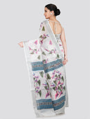 PinkLoom Women's White Cotton Saree