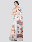 PinkLoom Women's White Cotton Saree