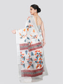 PinkLoom Women's White Cotton Saree