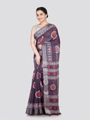PinkLoom Women's Purple Printed Linen Silk Saree