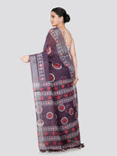 PinkLoom Women's Purple Printed Linen Silk Saree