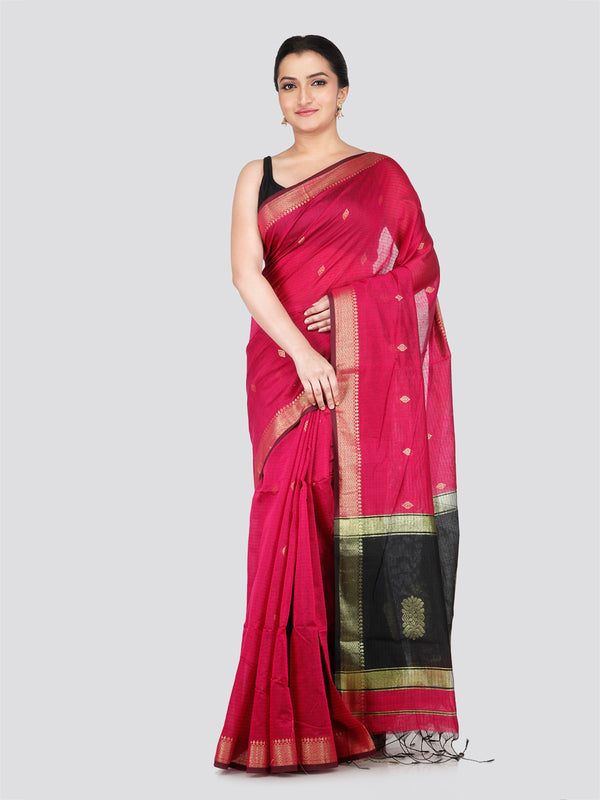 PinkLoom Women's Pink Cotton Silk Saree