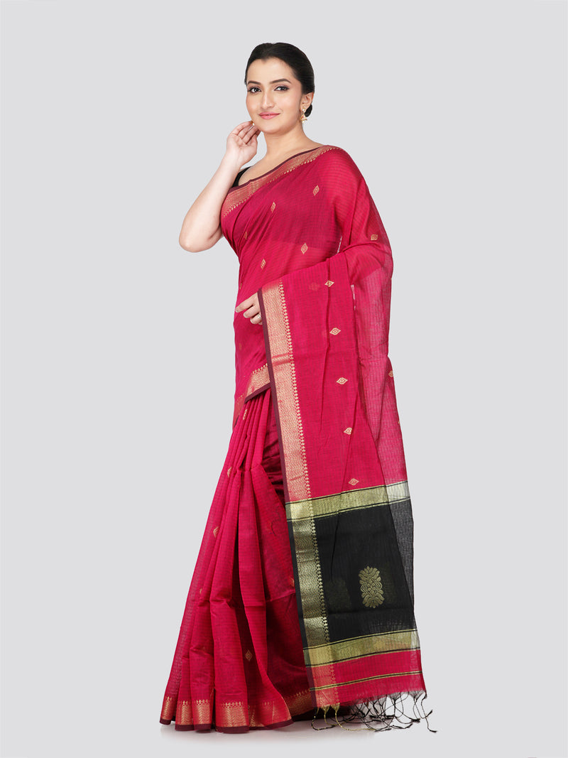 PinkLoom Women's Pink Cotton Silk Saree