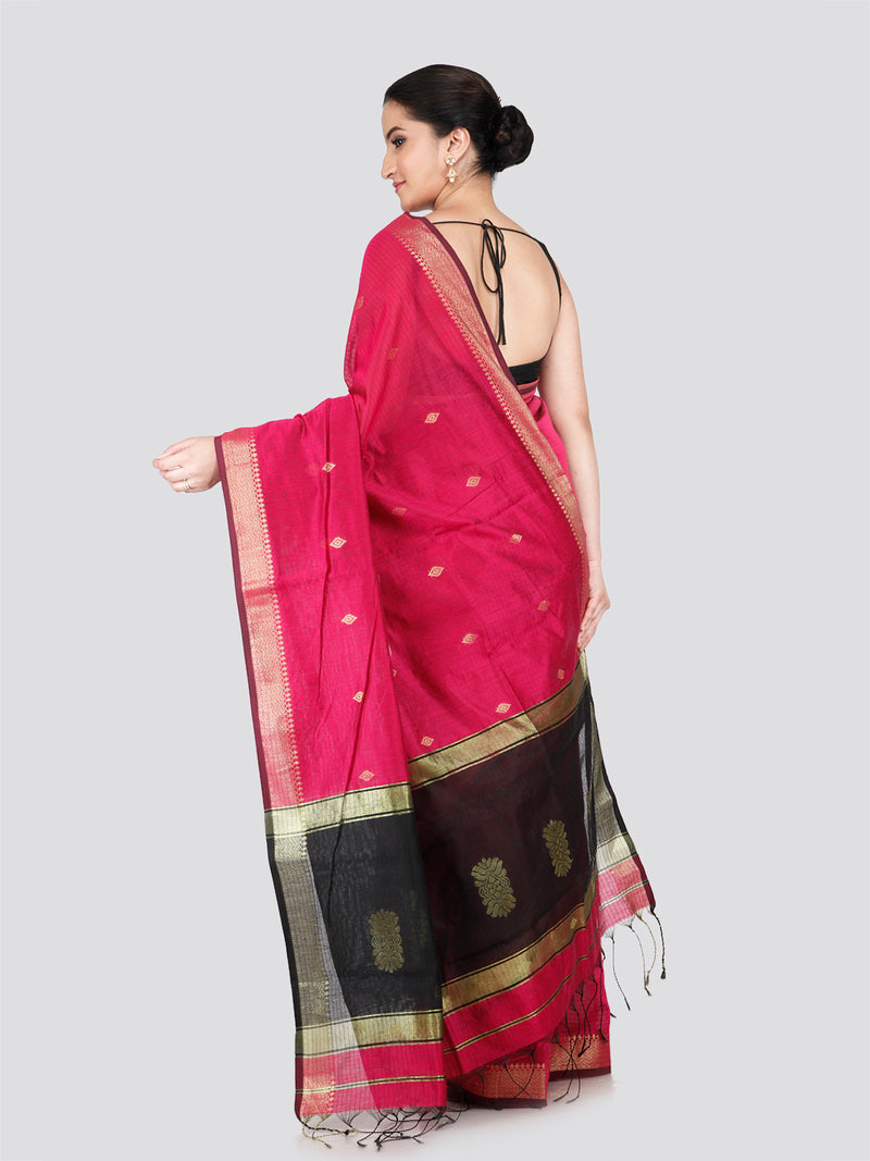 PinkLoom Women's Pink Cotton Silk Saree