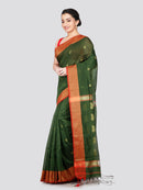 PinkLoom Women's Green Cotton Silk Saree