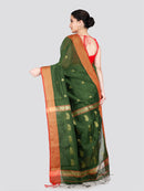 PinkLoom Women's Green Cotton Silk Saree