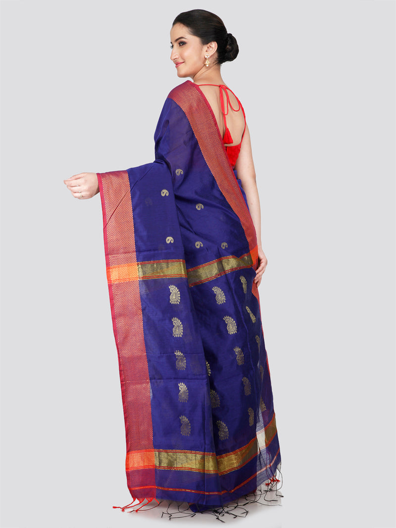 PinkLoom Women's Blue Cotton Silk Saree