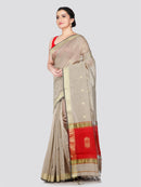 PinkLoom Women's Beige Cotton Silk Saree