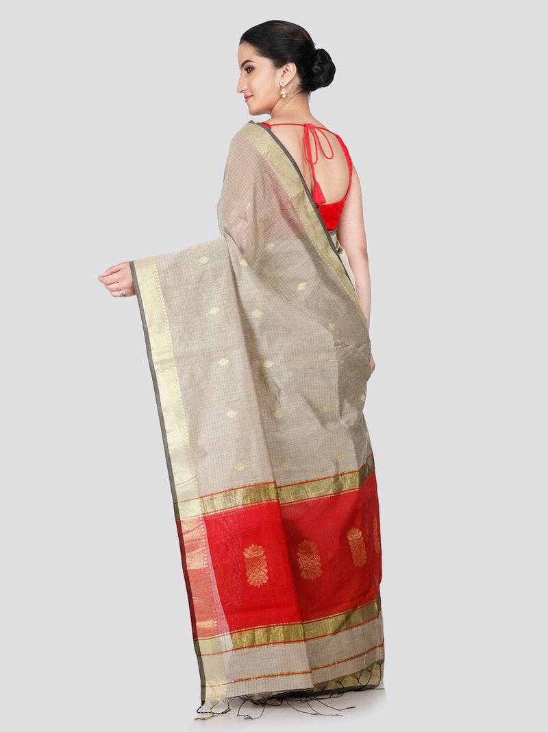 PinkLoom Women's Beige Cotton Silk Saree