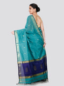 PinkLoom Women's Turquoise Blue Cotton Silk Saree