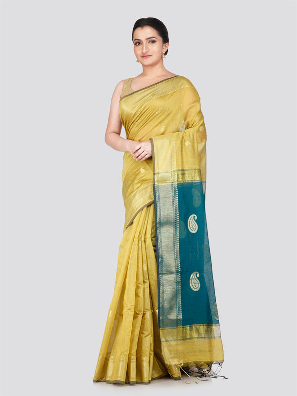 PinkLoom Women's Yellow Cotton Silk Saree