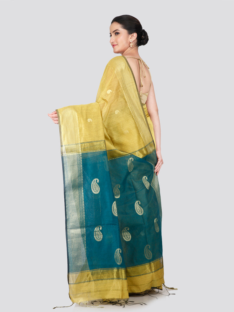 PinkLoom Women's Yellow Cotton Silk Saree