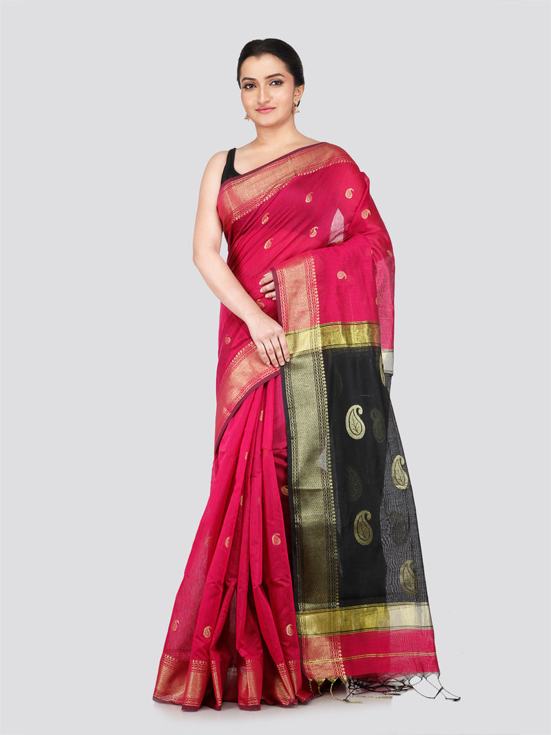 PinkLoom Women's Pink Cotton Silk Saree