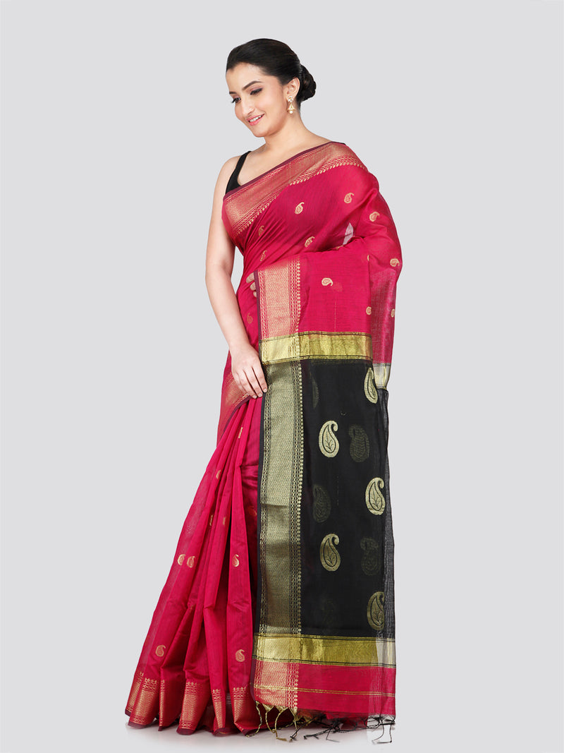 PinkLoom Women's Pink Cotton Silk Saree