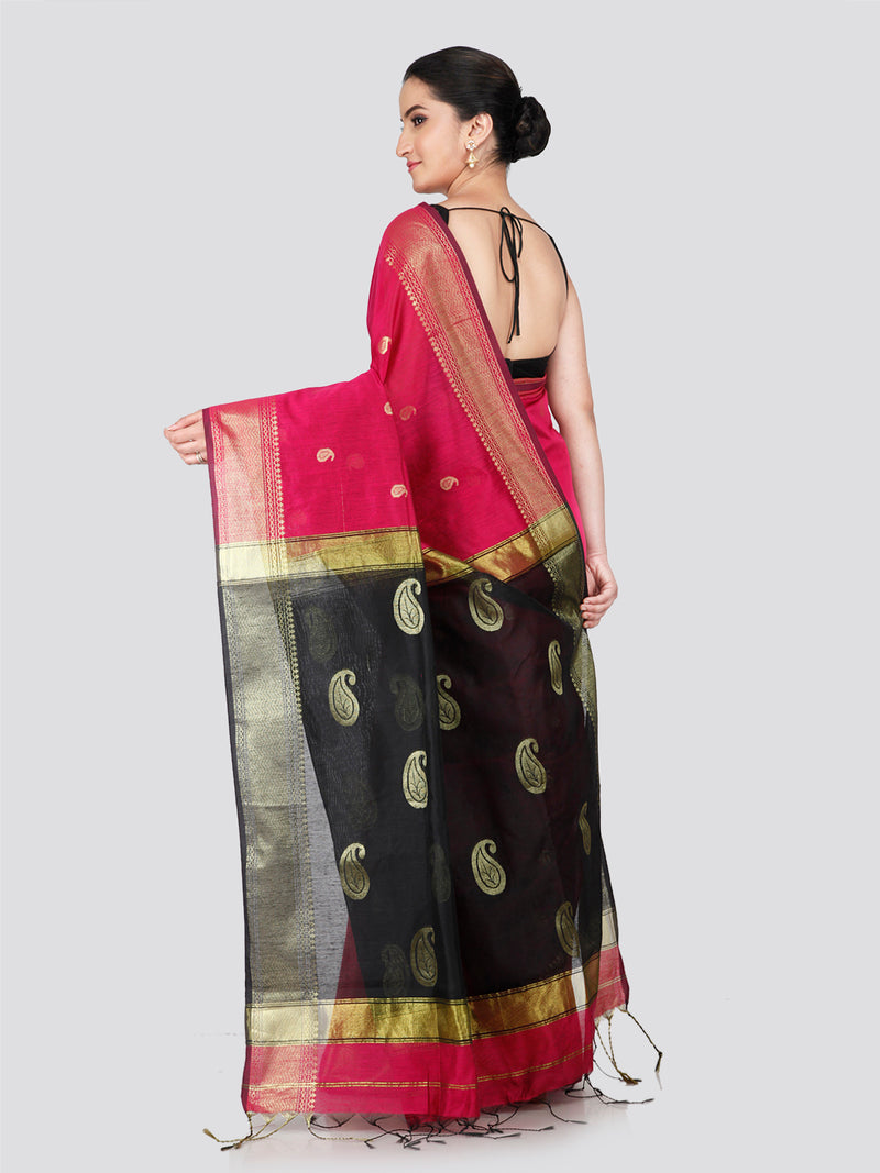 PinkLoom Women's Pink Cotton Silk Saree