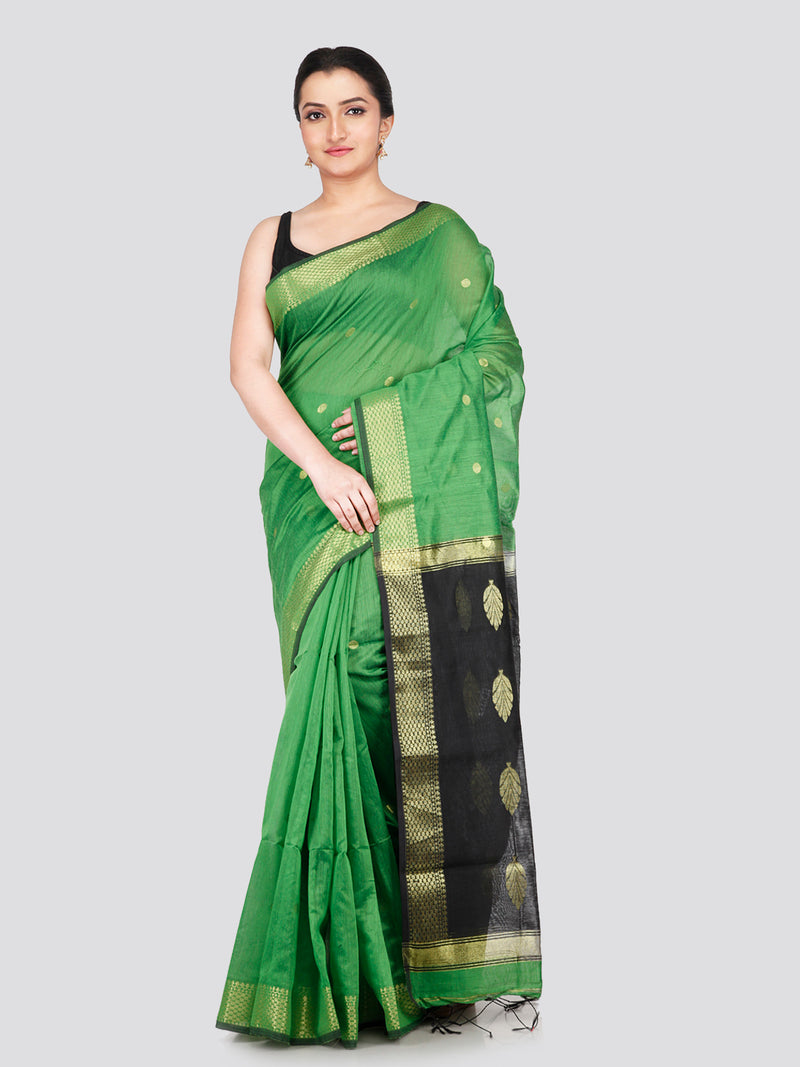 PinkLoom Women's Green Cotton Silk Saree