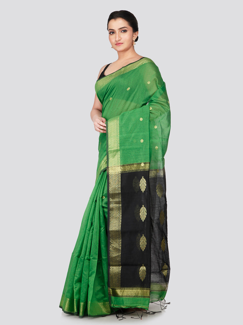 PinkLoom Women's Green Cotton Silk Saree