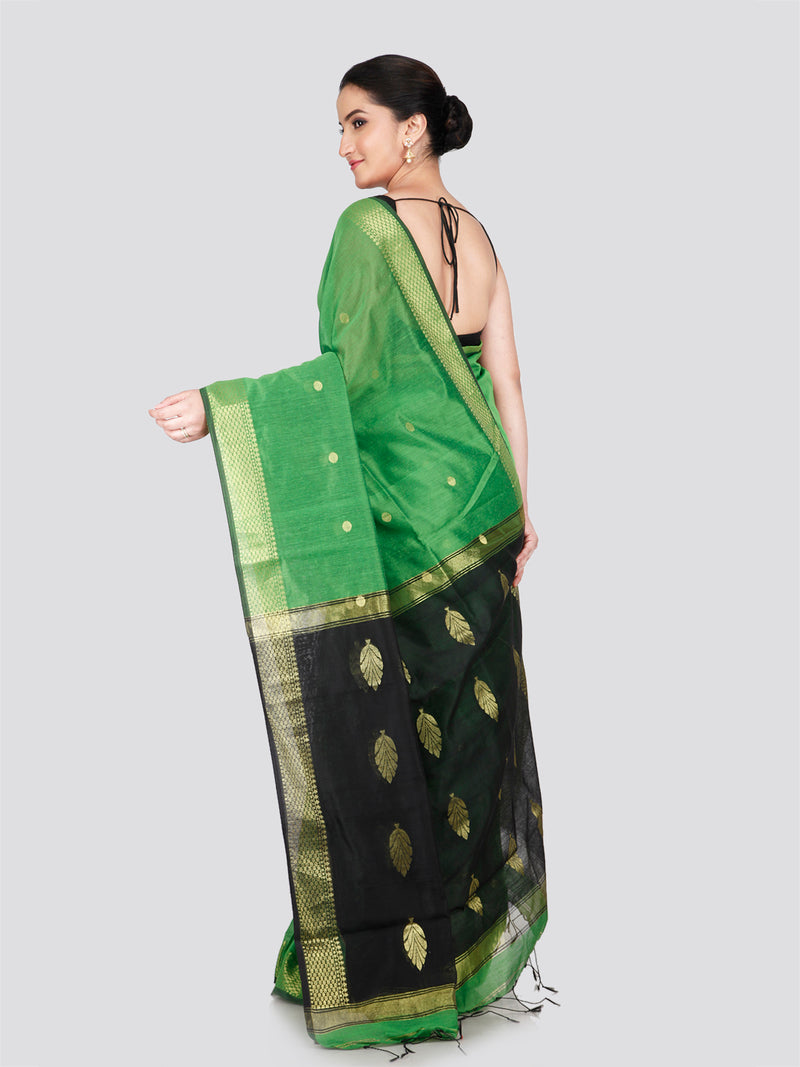 PinkLoom Women's Green Cotton Silk Saree