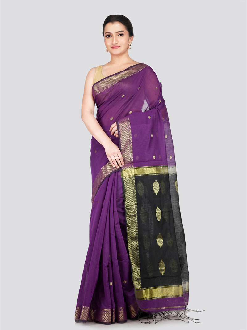 PinkLoom Women's Purple Cotton Silk Saree