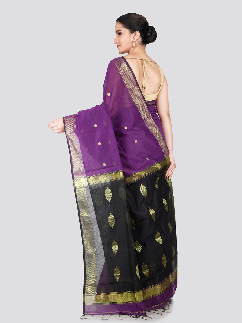 PinkLoom Women's Purple Cotton Silk Saree