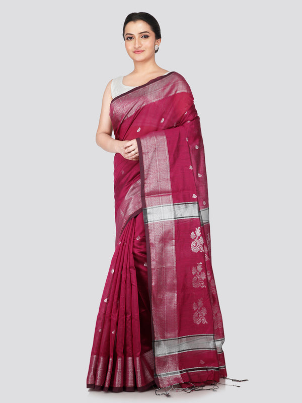 PinkLoom Women's Maroon Cotton Silk Saree