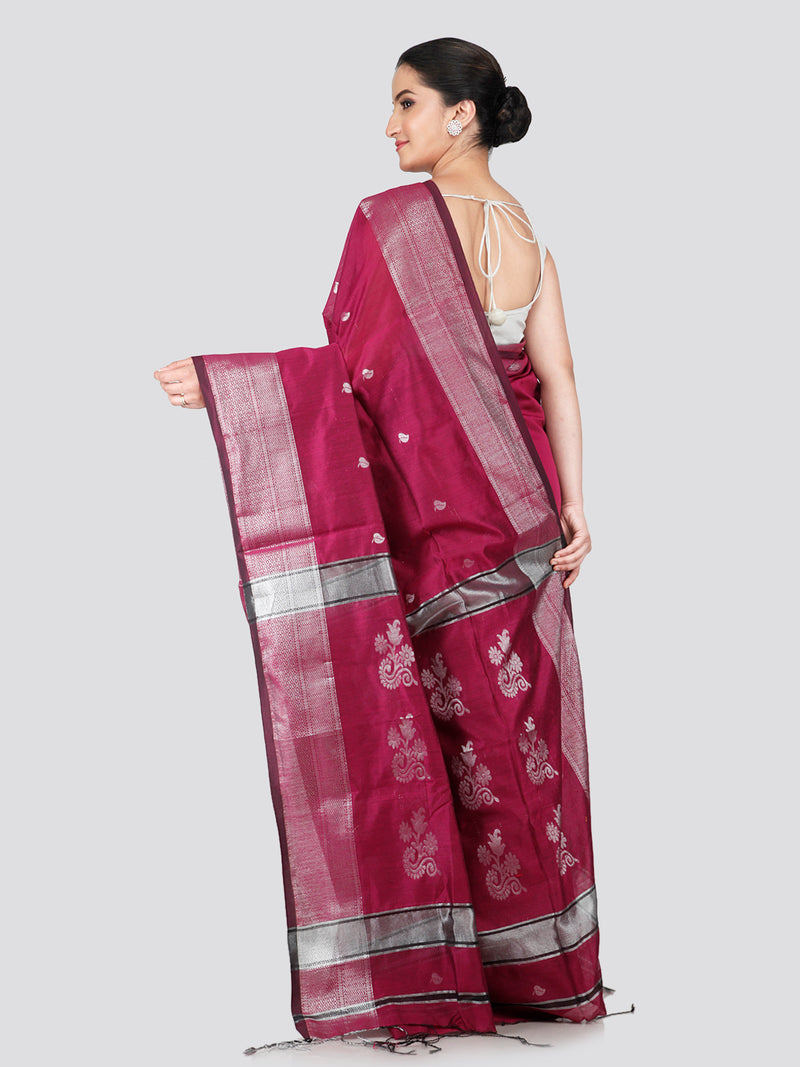 PinkLoom Women's Maroon Cotton Silk Saree