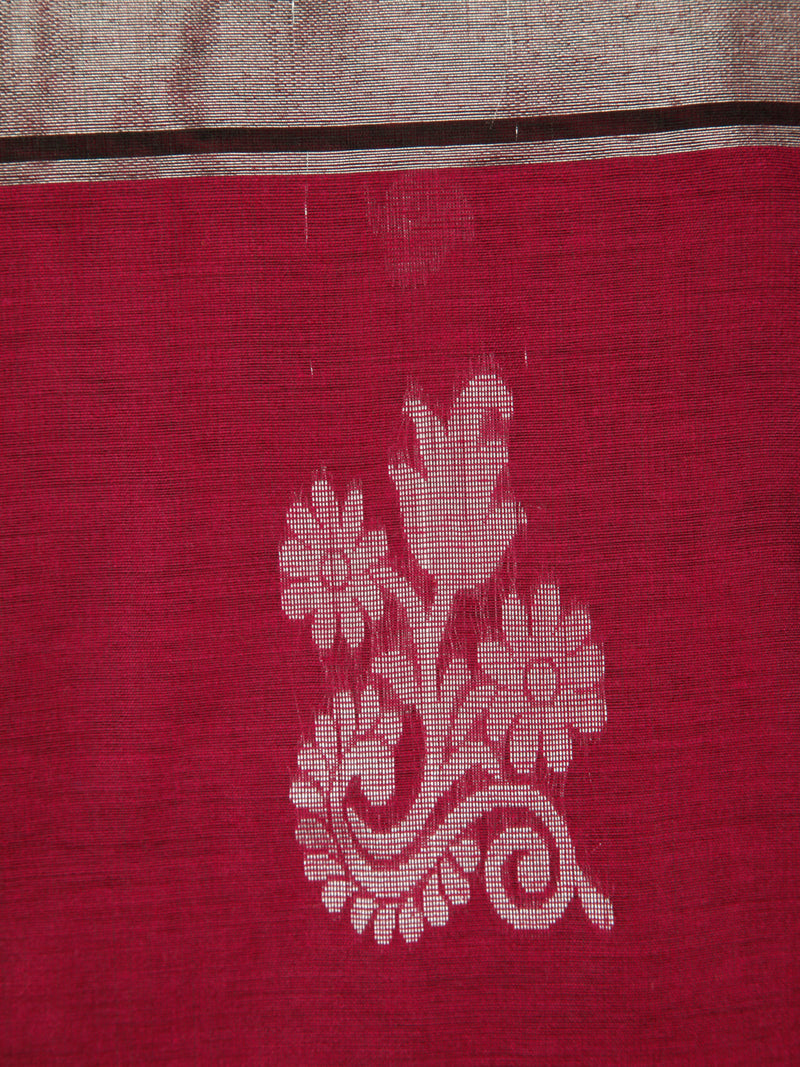 PinkLoom Women's Maroon Cotton Silk Saree